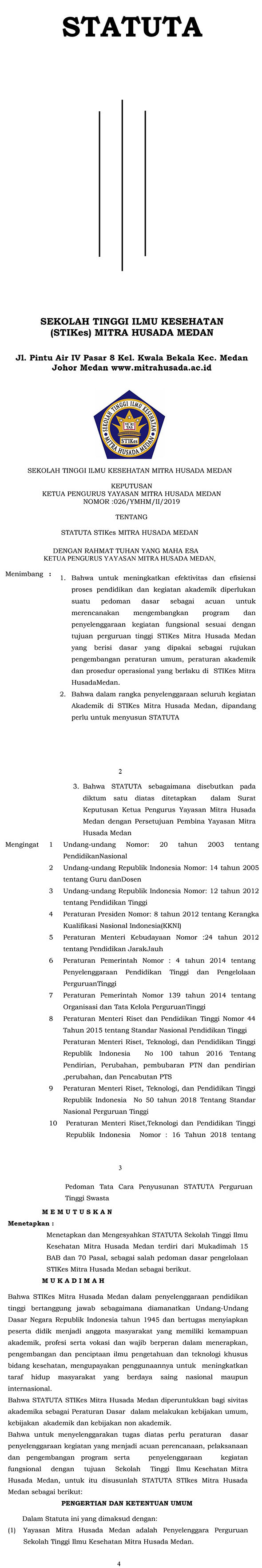 SEKOLAH TINGGI ILMU KESEHATAN STIKes MITRA HUSADA MEDAN